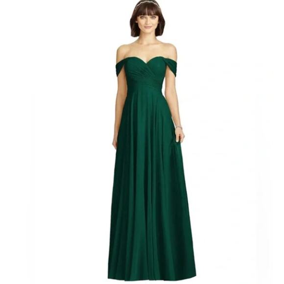 Dessy Collection Off-the Shoulder Draped Chiffon Maxi Dress Hunter Green Size 16 - Picture 1 of 16